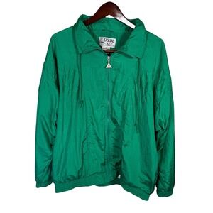 Vintage Casual Isle Emerald Green Windbreaker Full Zip Jacket Size Lg Retro 80's
